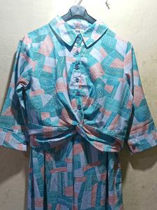 Patterned Tie-Front Shirt Dress