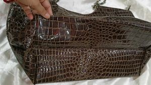Crocodile Embossed Tote with Chain Straps