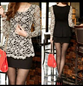 Retro Peplum Rockabilly Long Sleeve Crochet