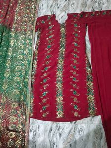 Red Embroidered Kurta Set
