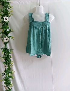 Square Neck Sleeveless Cyan Top