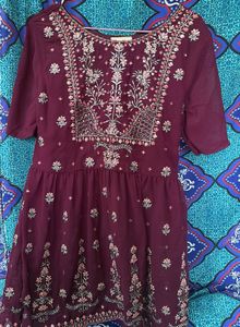 Maroon Embroidered Palazzos