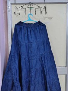 Denim Tiered Maxi Skirt