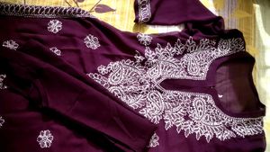Wine Chikankari Kurti With Inner