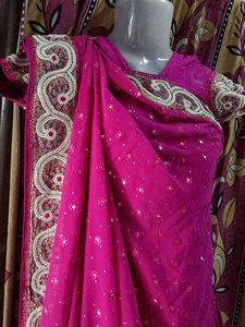Pink Embellished Saree