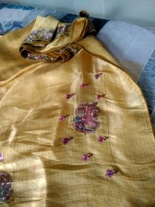 Heavy Calcutta work branded silk saree
