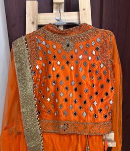 Orange Mirror Work Lehenga Choli