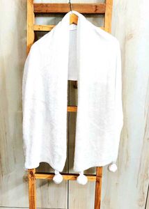 Soft White Scarf with Pom Poms