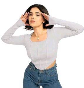 Curved Hem White Top