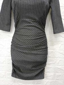 Korean Pinstripe Cutout Bodycon Dress