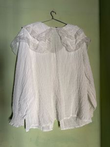 Korean White Ruffle Collar Top