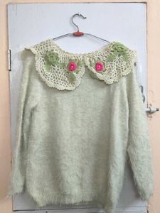 Crochet Collar Fuzzy Sweater