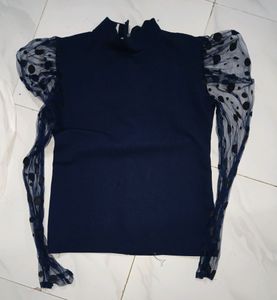 Dark Blue Top With Designer Slives