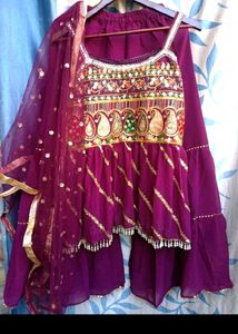Beautiful Purple Embroidered Sharara