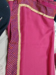 Dark Carrot Pink Colour Saree With Blouse