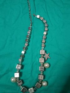 Silver Cube &amp; Pearl Necklace
