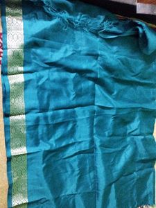 Teal Silk Saree with Paisley Border