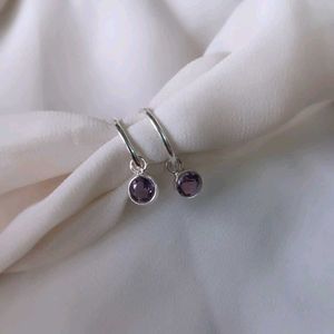 Pure Silver Amethyst Hoop