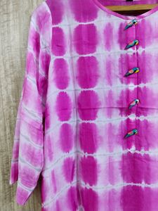 Pink And White Peacock Kurta (L/XL)