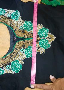 Black &amp; Green Embroidered Suit And Dupatta
