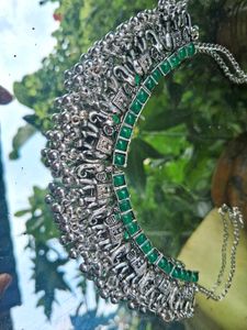 Silver Tone Green Necklace