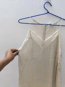 Combo Of Two Beige Satin Sleevless Tops