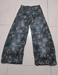 star design pintuck seam wide leg jean