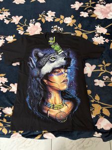 last pc Wolf Graphic Print T-Shirt night glowing