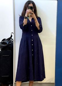 Cotton Blue Shirt Dress, White Buttons