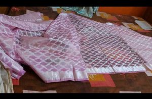Pink And Silver Patterned Saree