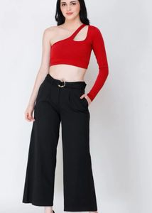 Red One-Sleeve Crop Top
