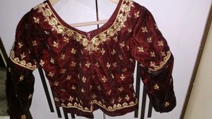 Maroon &amp; Gold Embroidered Lehenga Skirt