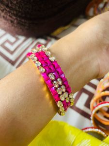 Stone Pink Bangles Set