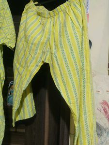 Yellow Printed Kurti Set