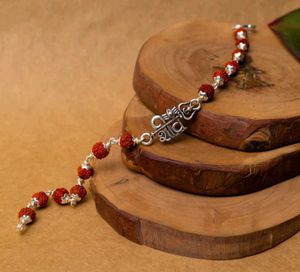 Real Silver Shiv Charm Rudraksha Bracelet