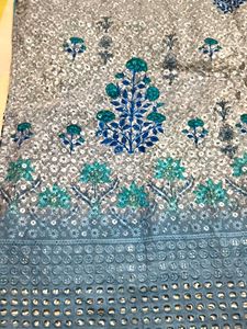 Elegant Blue Embroidered Kurti with Cutwork Hem