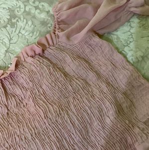 Pink Smocked Puff Sleeve Top