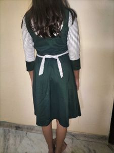 Green Dress With Stripes Undershirt Attached