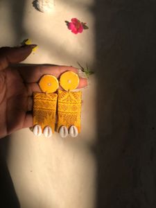 Unique Yellow Fabric Earrings