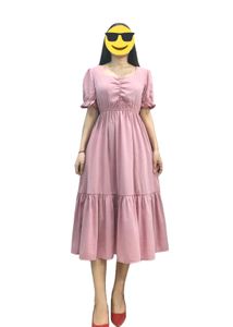 Puff Sleeve Pink Midi Dress