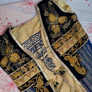 Elegant Blue &amp; Gold Embroidered Anarkali