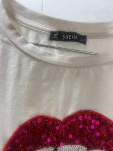 White Tshirt With Red Shiny On
