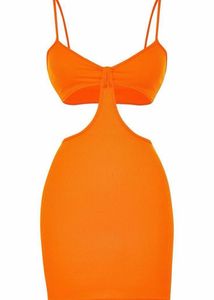 Urbanic Neon Orange Backless Cutout Bodycon Dress