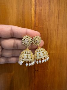 white AD Stone Golden Jhumka  For Women’s &amp; Girls