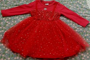 Firstcry Brand Red Sequin & Star Tulle Frock/Dres