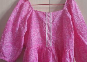 Pink Bandhani Print Cotton Kurti