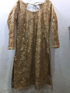 Gold Embellished Kurti with Black Skirt