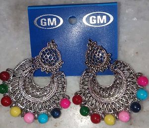 Funky Beaded Crescent Earrings