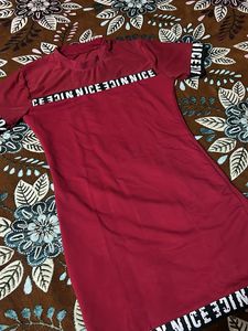 Red &#39;NICE&#39; Print Dress