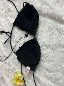 Black Padded Crochet Bikini Top